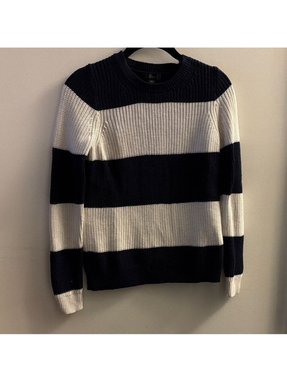 J. Crew Navy and White Striped Crew Neck Sweater